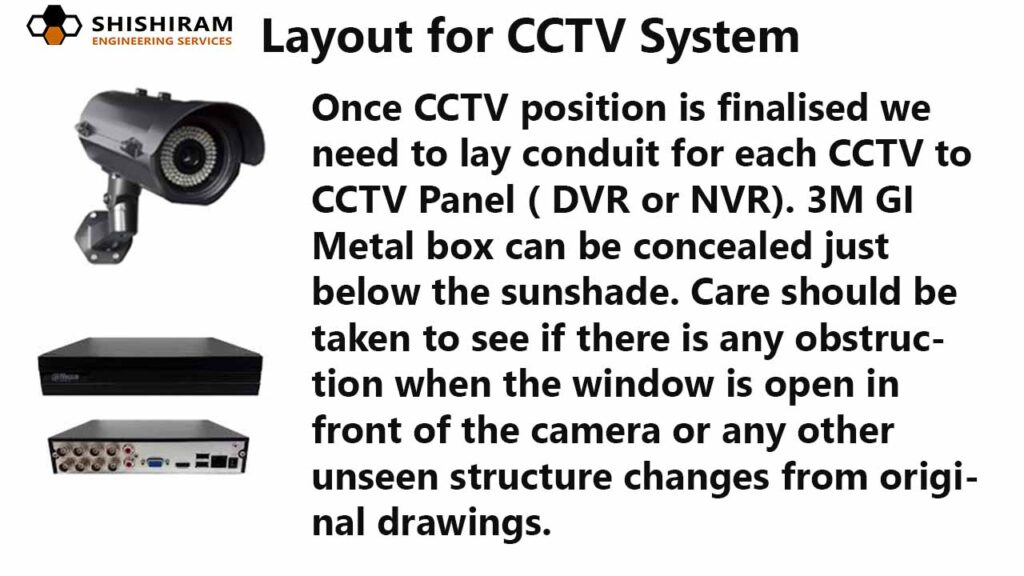 Cables from all cameras should be routed to CCTV Panel which contains DVR or NVR and Hard Disk